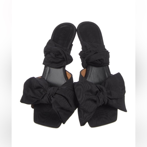 NIB Ganni Black Soft Bow Bow-Tie Heel Sandals - Picture 16 of 16